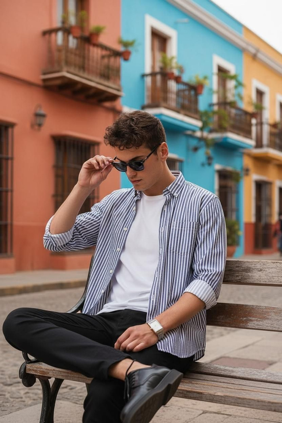Men Slim Fit Striped Spread Collar Casual Shirt | Full Sleeve | Stylish Everyday Wear - Image 2