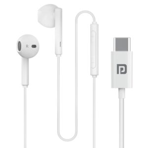 Portronics Conch Theta C Type-C Wired In-Ear Earphones with HD Mic | 14.2mm Dynamic Drivers | In-Line Controls | Tangle-Free TPE Cable | Compatible with Smartphones, Tablets & Laptops | White