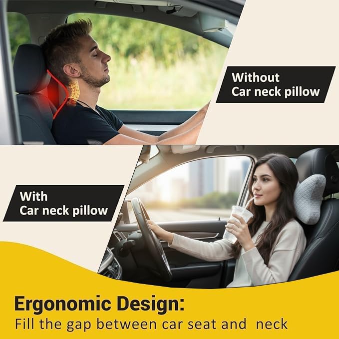Velvet Soft Car Neck Pillow Set of 2 | Memory Microfiber Travel Headrest Cushions | Ergonomic Neck Support for All Cars | Soft, Breathable & Washable - Image 2