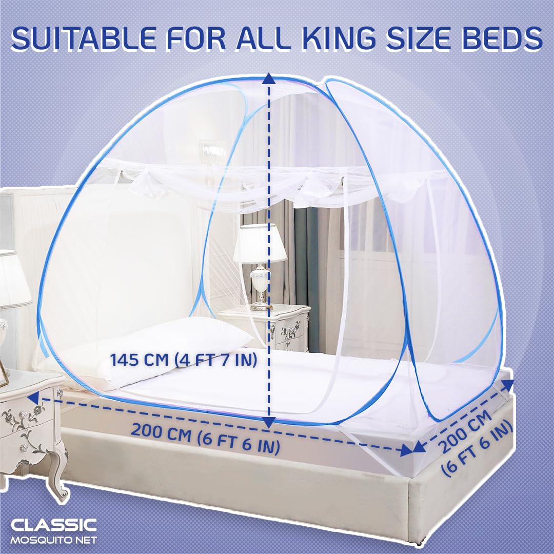 P. King Size or Queen size Pop Up Mosquito Net for Double Bed | 30 GSM Fine Polyester Mesh | Foldable Machardani with 360? Mosquito & Insect Protection | Washable, Breathable & Reusable | Easy Installation - Image 2