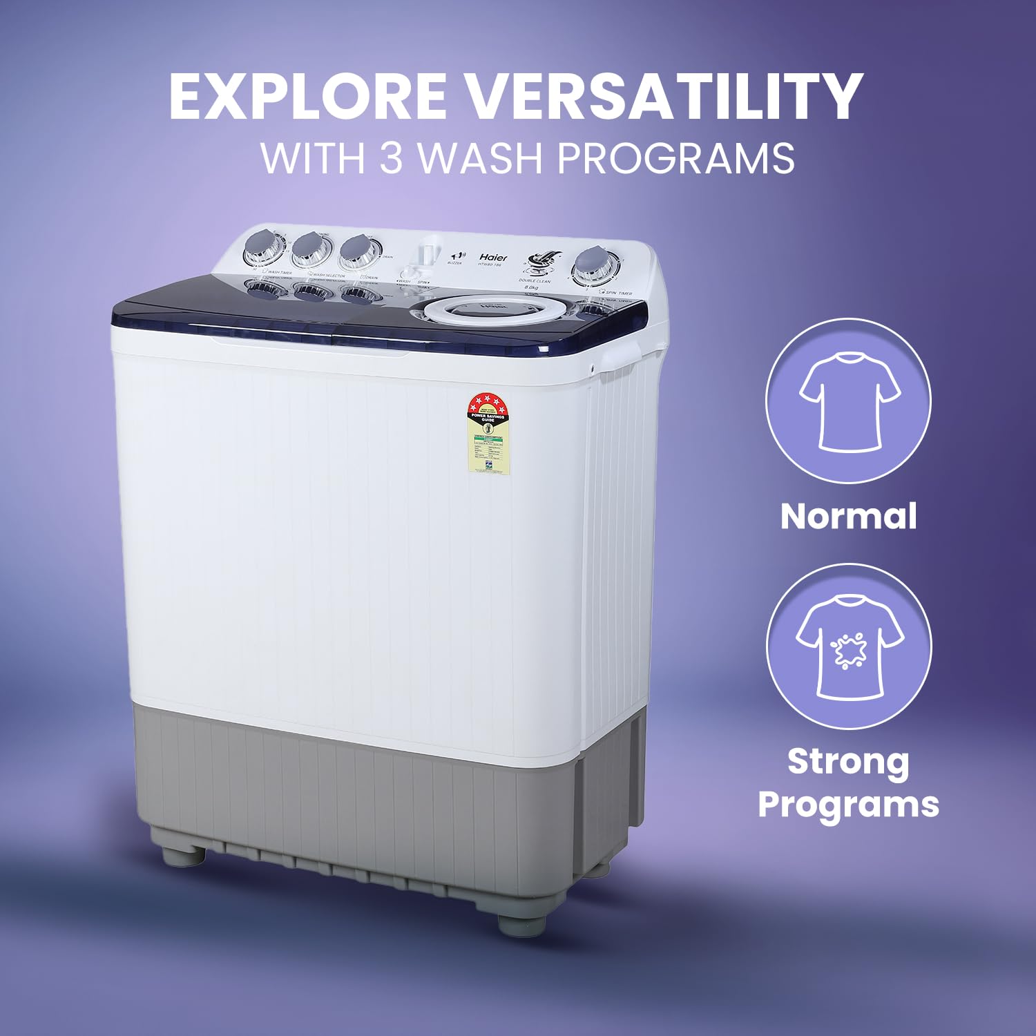 Haier 8kg 5 Star Semi Automatic Top Load Washing Machine | HTW80-186 | Vortex Pulsator - Image 2