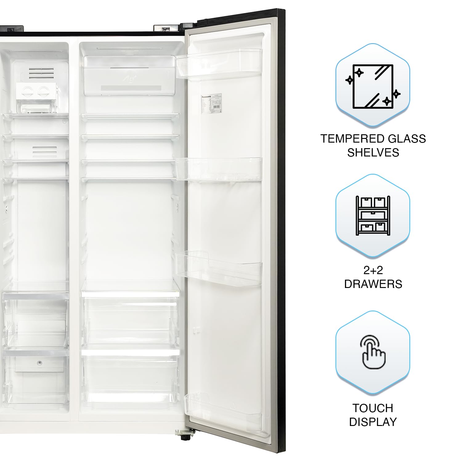 Panasonic 592L Wi-Fi Inverter Frost-Free Side by Side Refrigerator | NR-BS62MKX1 | Black Stainless Steel Finish | Smart Cooling & Touch Display - Image 4