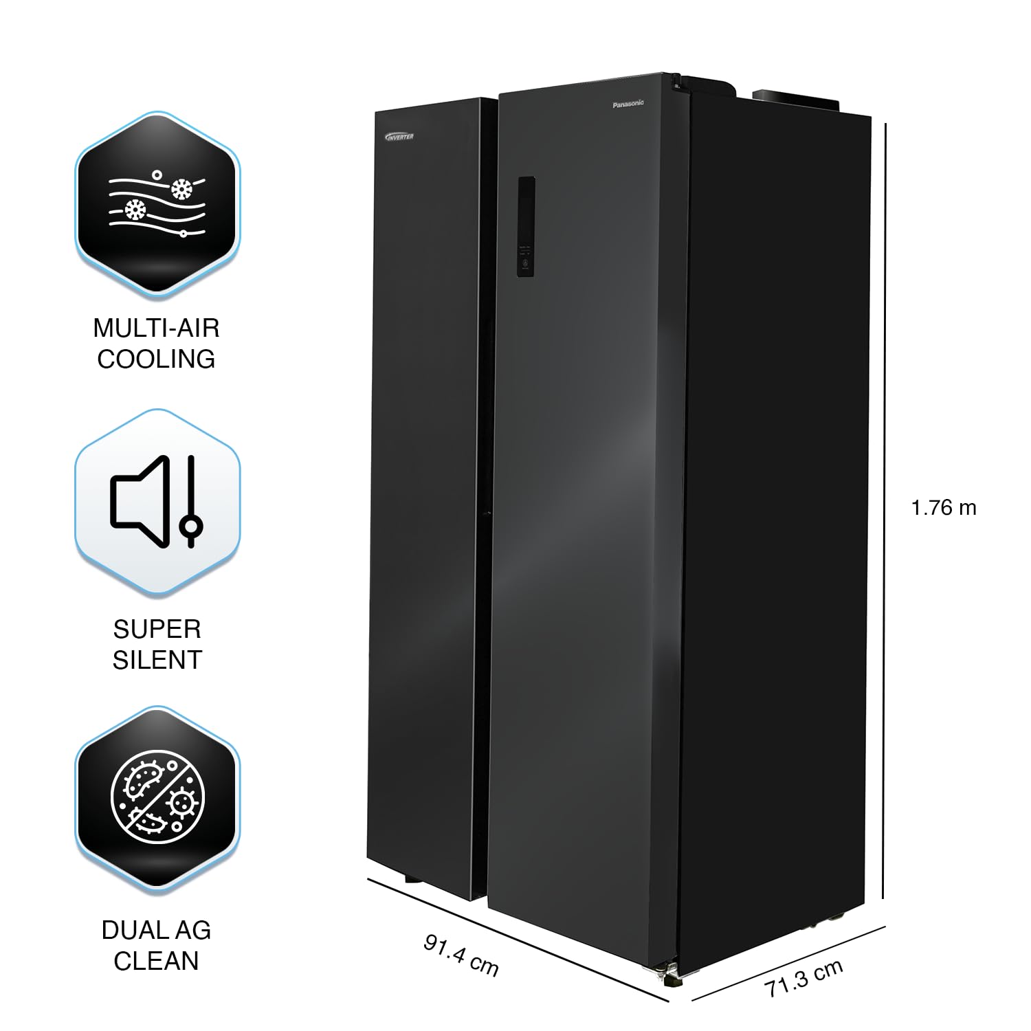 Panasonic 592L Wi-Fi Inverter Frost-Free Side by Side Refrigerator | NR-BS62MKX1 | Black Stainless Steel Finish | Smart Cooling & Touch Display - Image 2