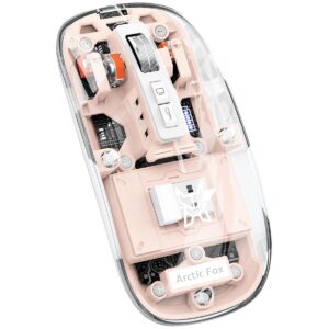 Arctic Fox Pureview Transparent Wireless & Bluetooth Rechargeable Mouse with USB Receiver | Slim LED Battery Display | Multi-Device Mouse for PC, Mac, Laptop, iPad & Office | Youth Powder