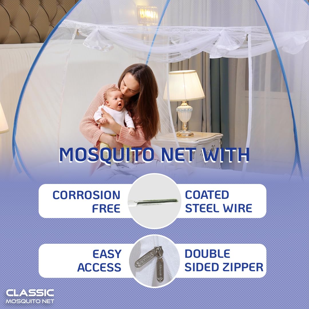 P. King Size or Queen size Pop Up Mosquito Net for Double Bed | 30 GSM Fine Polyester Mesh | Foldable Machardani with 360? Mosquito & Insect Protection | Washable, Breathable & Reusable | Easy Installation - Image 3