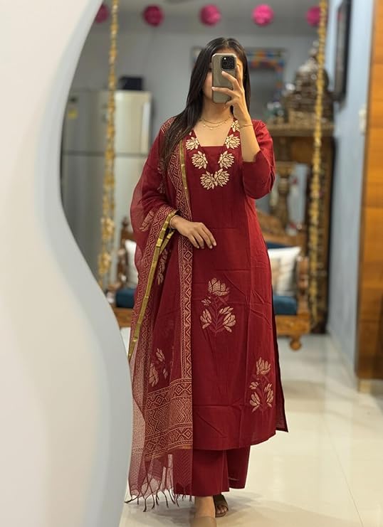 Women's Rayon Viscose Straight Fit Printed & Embroidered Kurta with Pant & Dupatta | Ethnic Kurta Set for Daily, Office & Festive Wear - Image 2