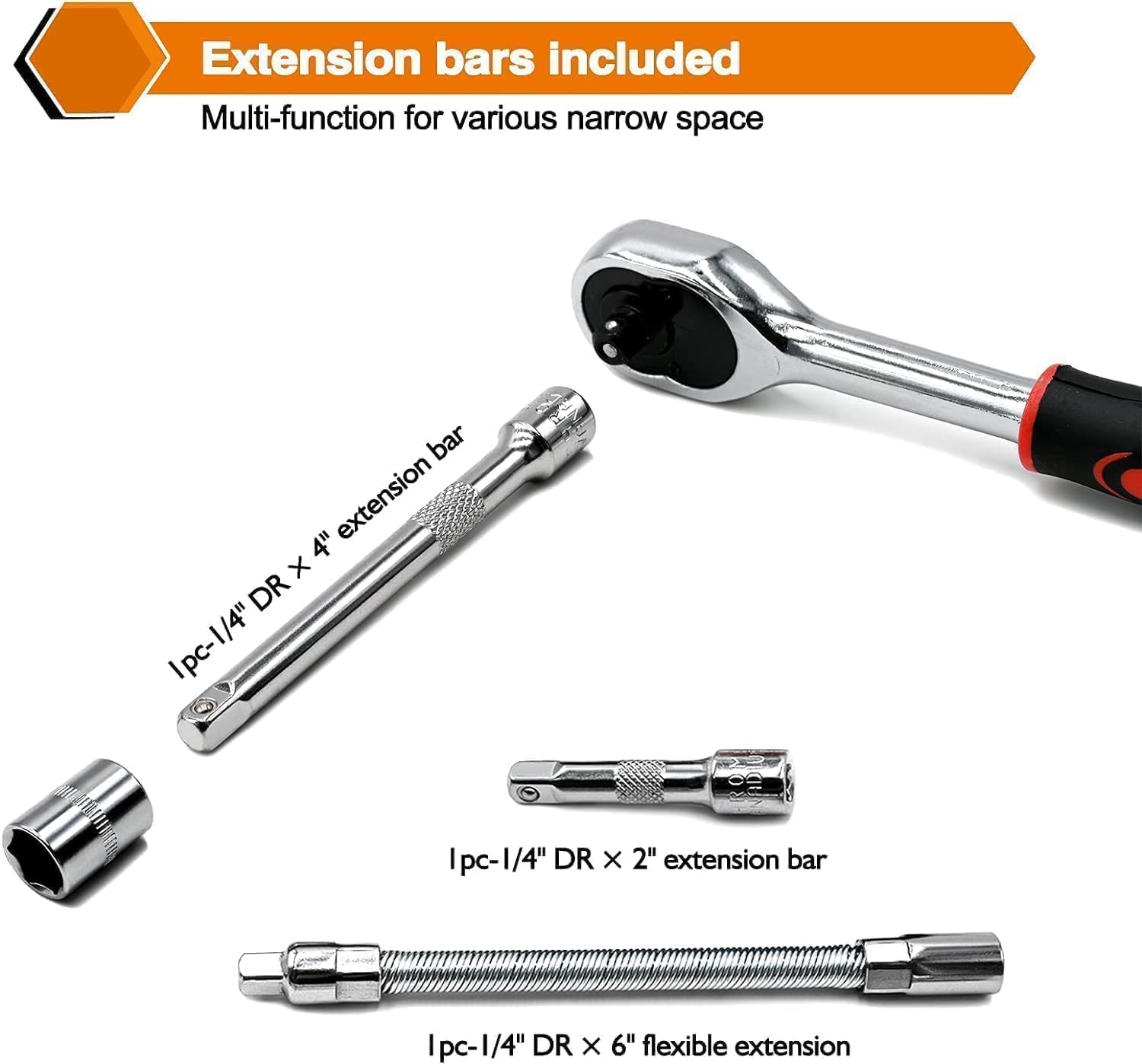 Fancy Products 46-in-1 Drive Socket Set ? Auto Repair Hand Tool Kit with Ratchet, Metric Sockets, Hex Wrenches & Screwdriver Bits | Portable Storage Case - Image 2
