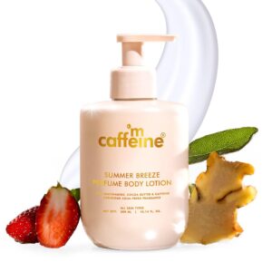 mCaffeine Summer Breeze Perfume Body Lotion 300ml ? Deep Moisturizing Body Cream with Niacinamide, Cocoa & Shea Butter, Lightweight Non-Sticky Formula, Aqua-Fresh Beachy Fragrance for Dry Skin