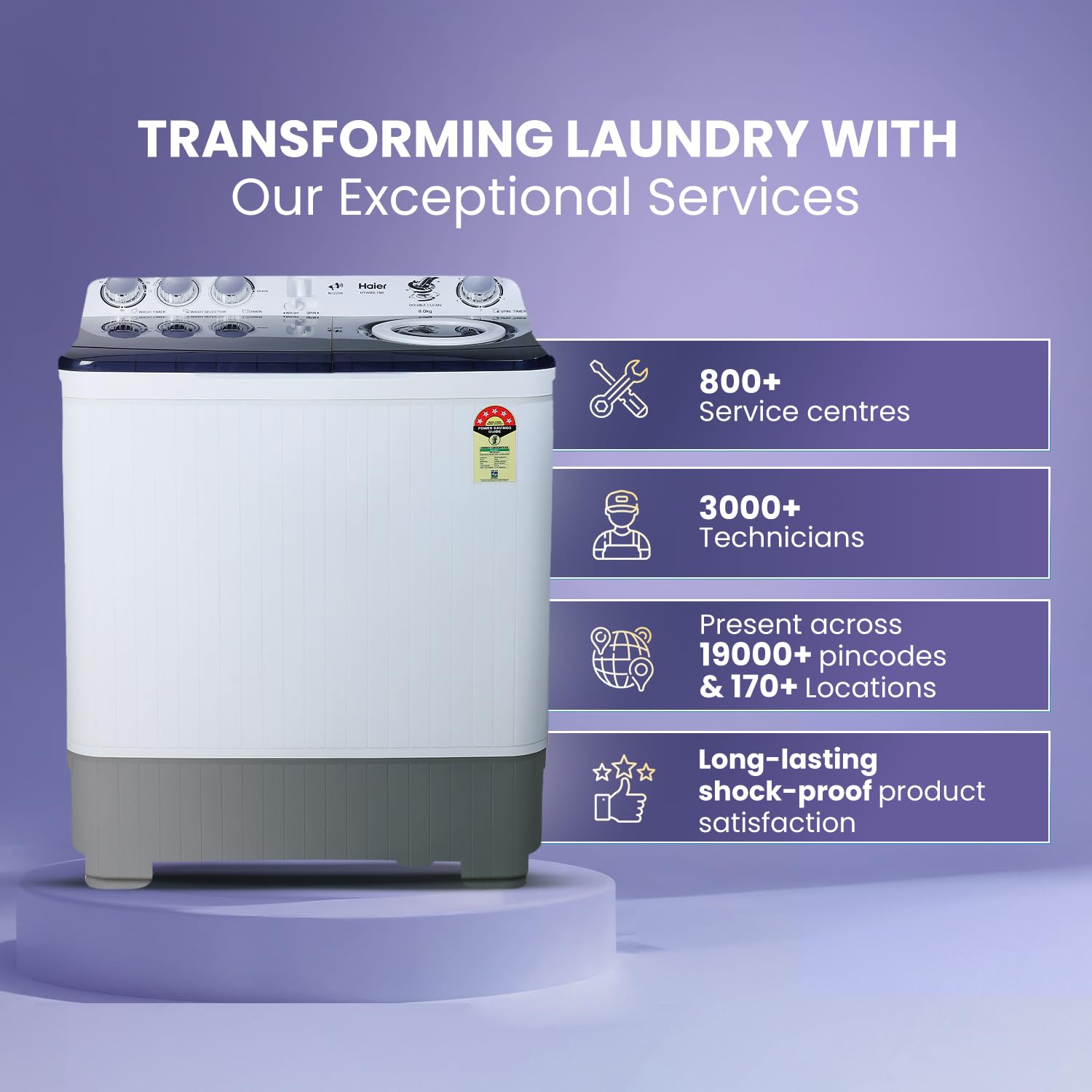Haier 8kg 5 Star Semi Automatic Top Load Washing Machine | HTW80-186 | Vortex Pulsator - Image 3