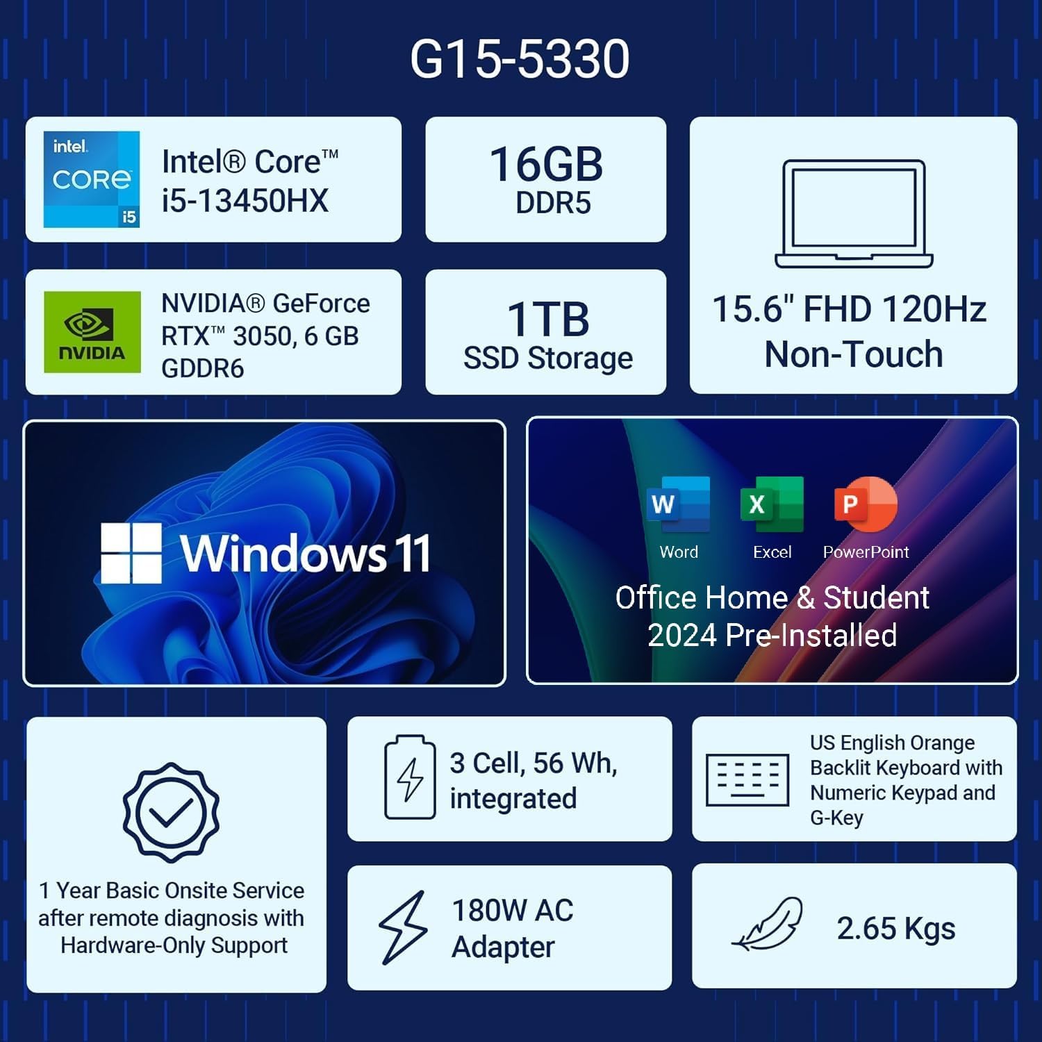 Dell G15-5530 Gaming Laptop | Intel Core i5-13450HX 13th Gen | NVIDIA GeForce RTX 3050 6GB | 16GB RAM | 512GB SSD | 15.6" FHD Display | Windows 11 - Image 2