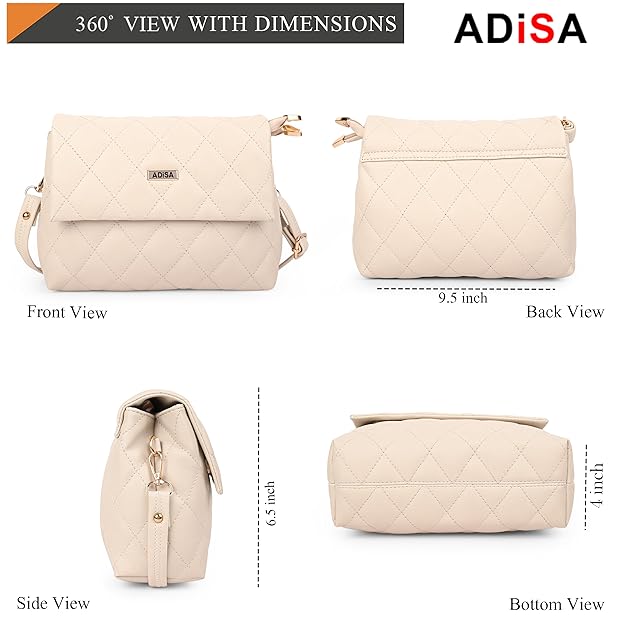 ADISA Women's Girls Quilted Cross Body Sling Bag with Height Adjustable Belt - Image 2