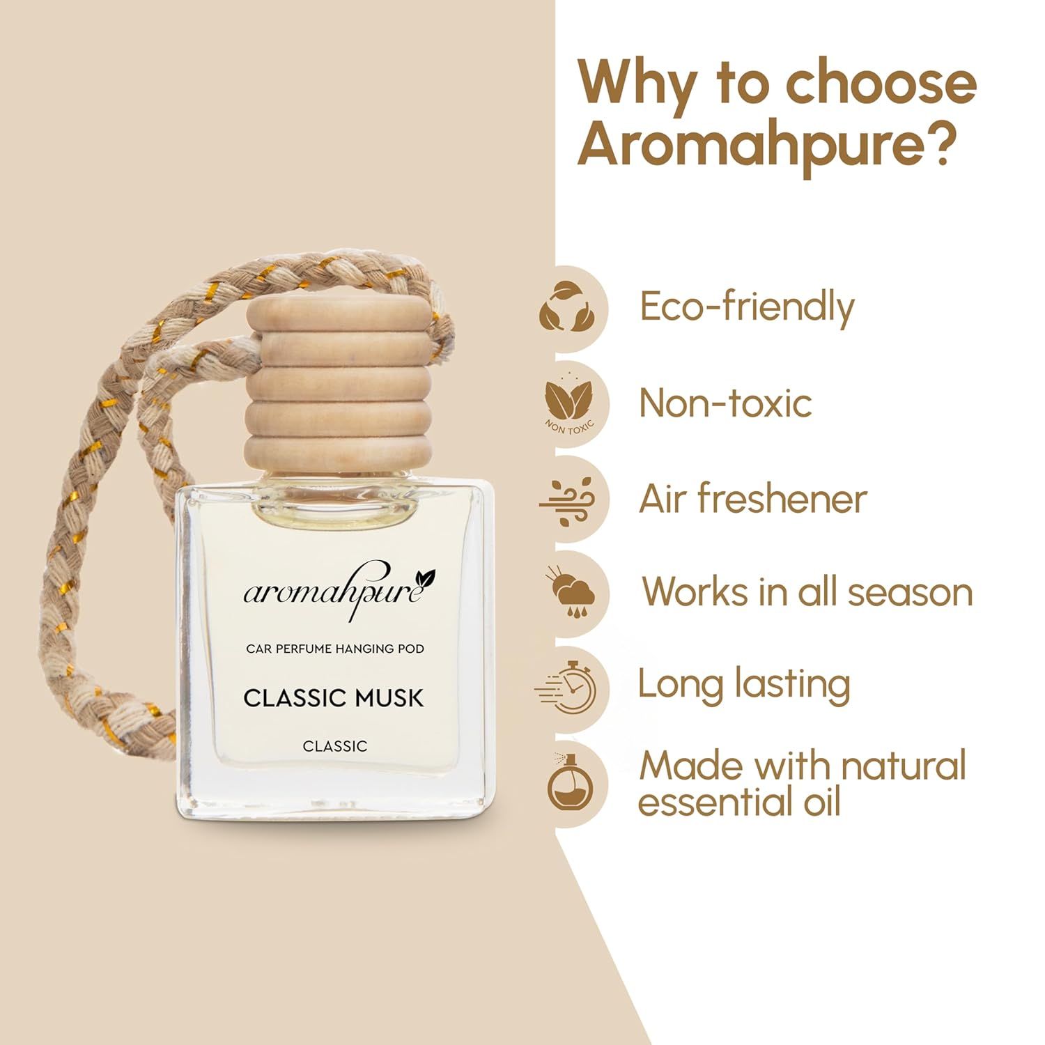 Premium Car Perfume Hanging Pod | 10ml Musk Fragrance Car Air Freshener | Natural Essential Fragrance Oils | Glass Bottle with Wooden Diffuser Lid | Long-Lasting Up to 30 Days | IFRA Certified - Image 4