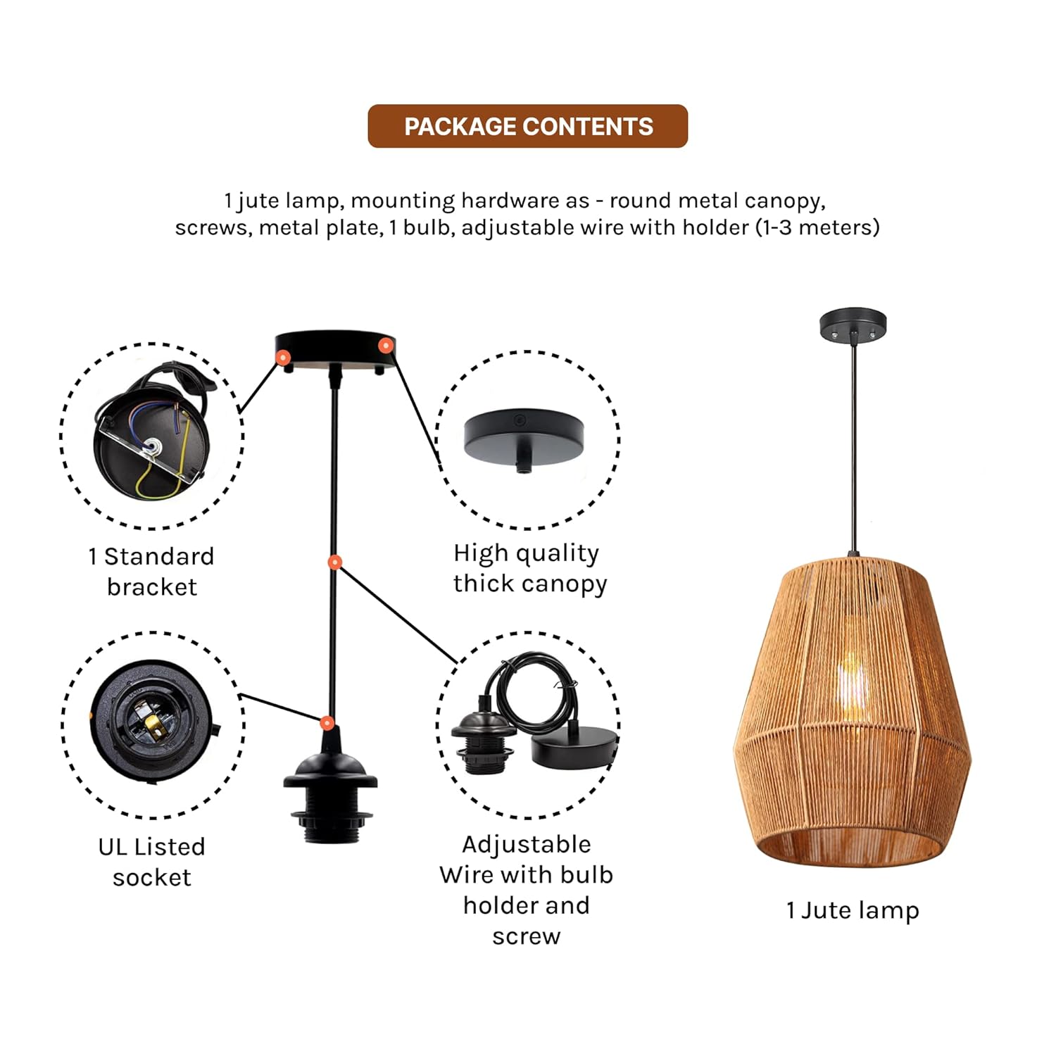 Habere India Bamboo Rattan Ceiling Lampshade | Handcrafted Cane & Wicker Hanging Light | Decorative Pendant Lamp for Living Room, Bedroom, Caf? & Dining - Image 5
