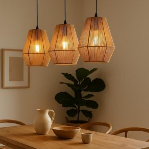 Habere India Bamboo Rattan Ceiling Lampshade | Handcrafted Cane & Wicker Hanging Light | Decorative Pendant Lamp for Living Room, Bedroom, Caf? & Dining