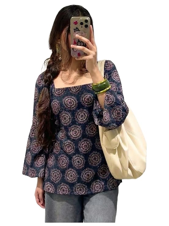 Women's Viscose Blend Printed Short Kurti | Straight Fit Casual Ethnic Top | Square Neck | Full Sleeves | Office, College & Daily Wear - Image 2