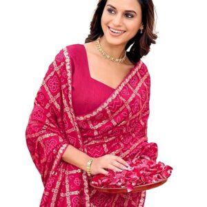 Women's Vichitra Silk Foil Bandhani Printed Saree With Unstitched Blouse Piece