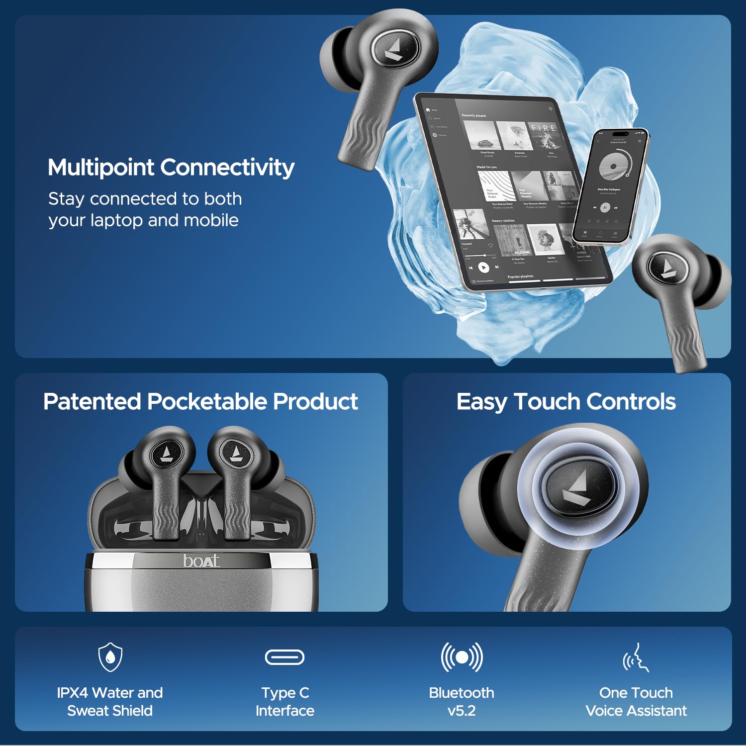 BoAt Nirvana Ion ANC Wireless Earbuds | Active Noise Cancellation up to 32dB | 120Hrs Playback | 4 Mics ENx Technology | Bluetooth 5.3 TWS Earphones with Mic - Image 5