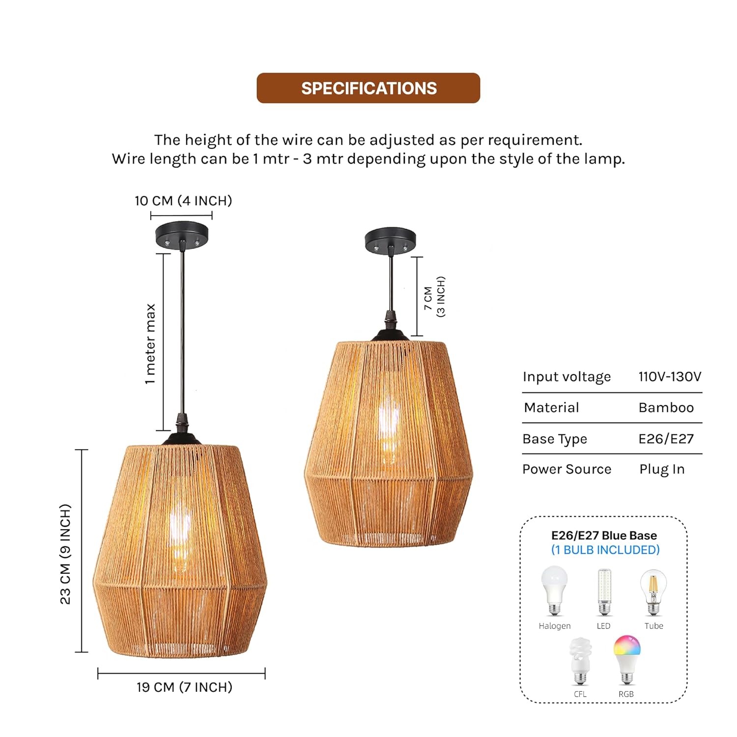 Habere India Bamboo Rattan Ceiling Lampshade | Handcrafted Cane & Wicker Hanging Light | Decorative Pendant Lamp for Living Room, Bedroom, Caf? & Dining - Image 4