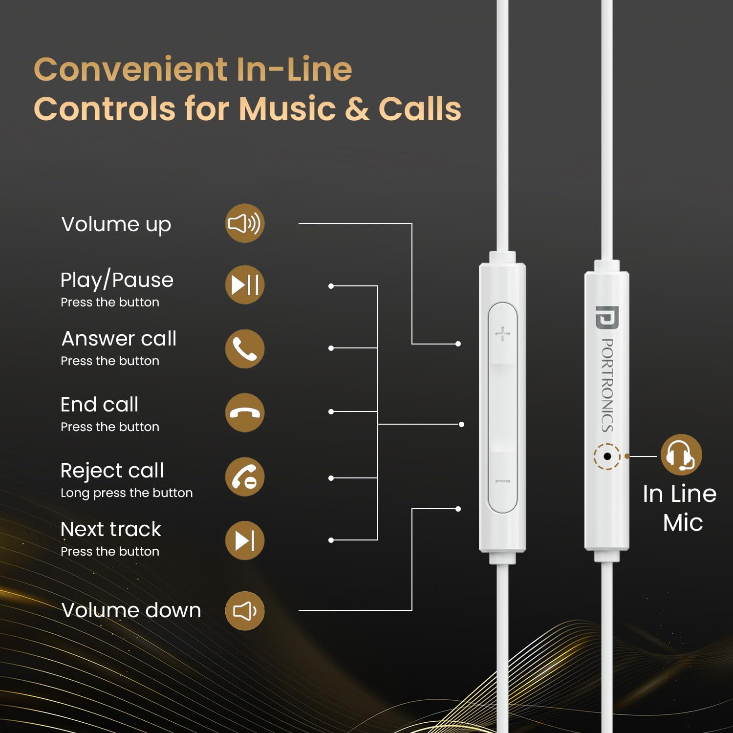 Portronics Conch Theta C Type-C Wired In-Ear Earphones with HD Mic | 14.2mm Dynamic Drivers | In-Line Controls | Tangle-Free TPE Cable | Compatible with Smartphones, Tablets & Laptops | White - Image 8