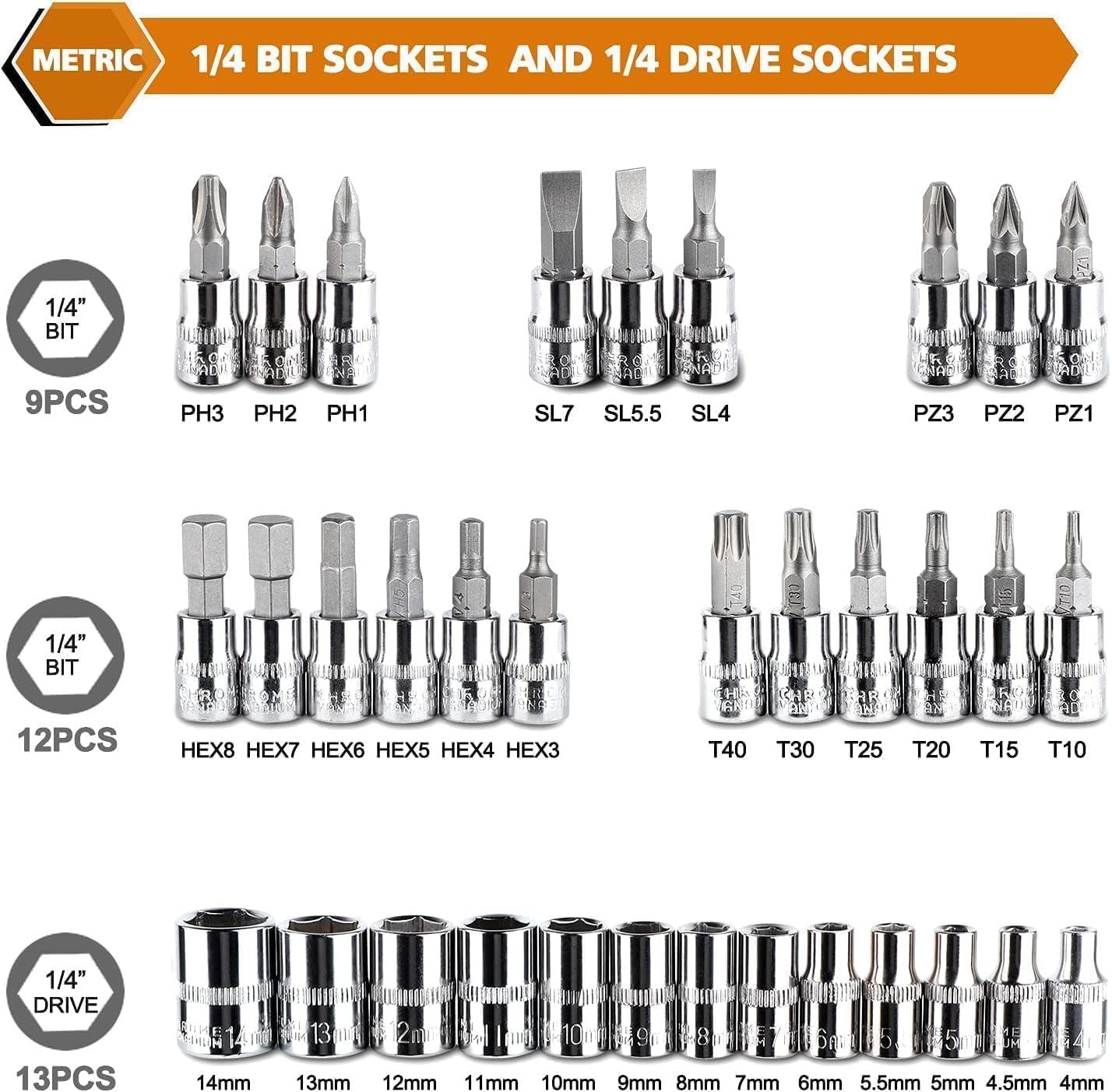 Fancy Products 46-in-1 Drive Socket Set ? Auto Repair Hand Tool Kit with Ratchet, Metric Sockets, Hex Wrenches & Screwdriver Bits | Portable Storage Case - Image 6