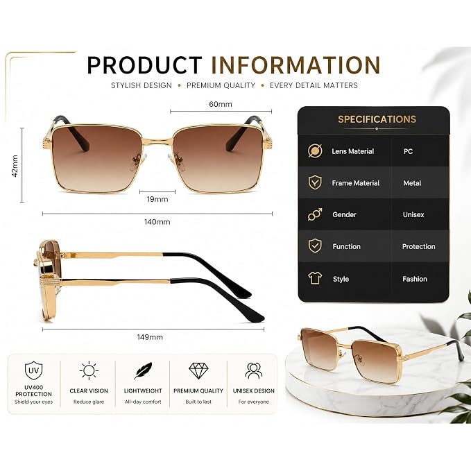 UV Protected Retro REctangular Sunglasses For Men & Women - Image 3