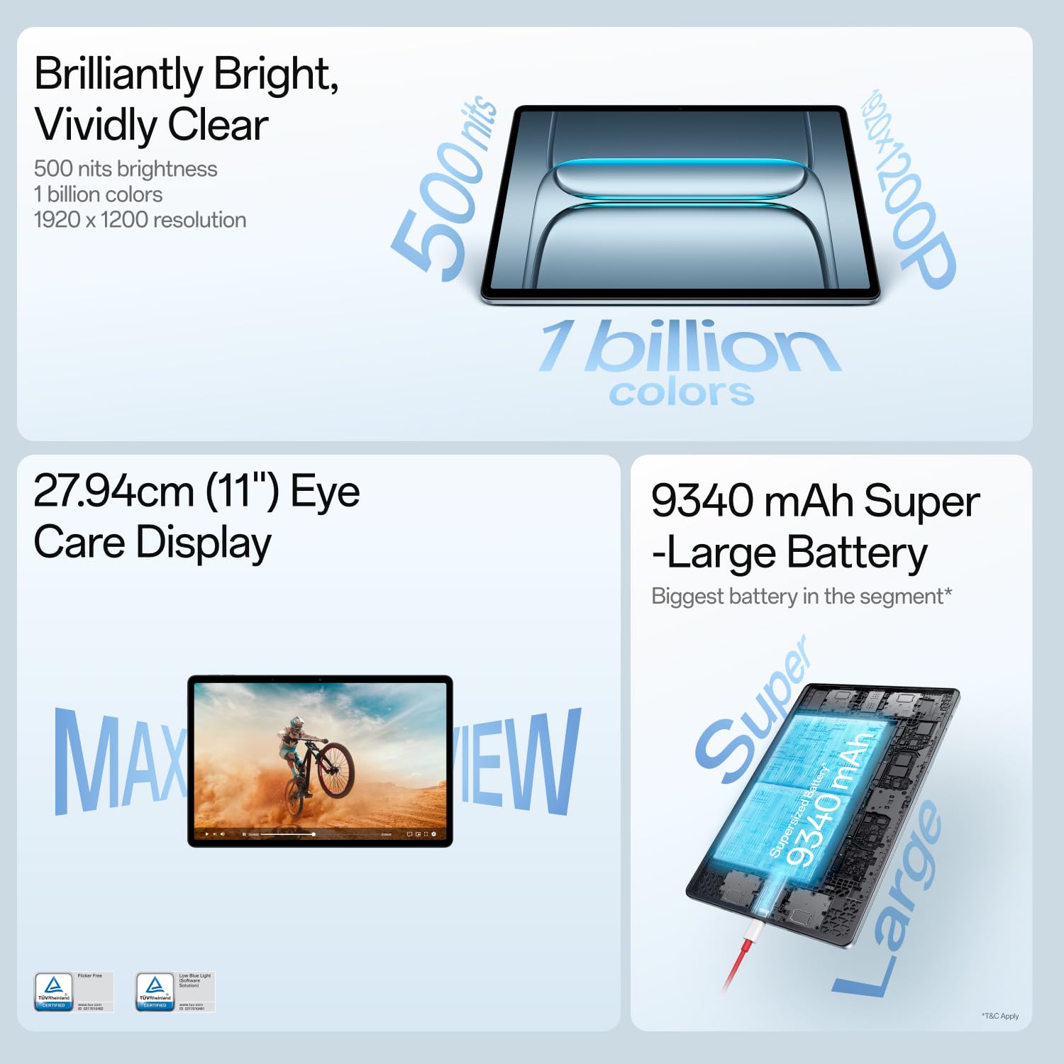OnePlus Pad Lite WiFi Tablet | 11-inch Display, 500 Nits Brightness | 6GB RAM + 128GB Storage | 9340mAh Battery | Up to 11 Hours Video Playback | Aero Blue - Image 2