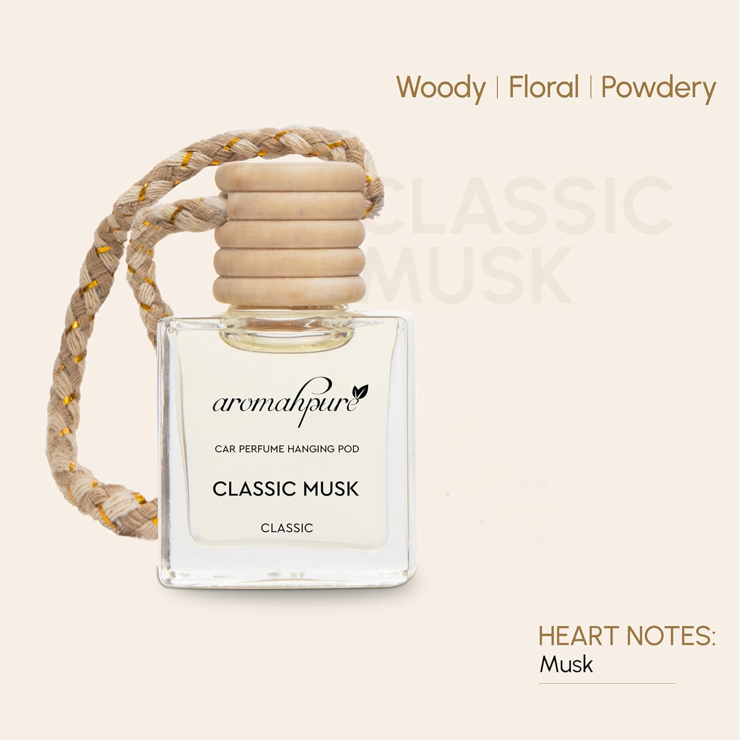 Premium Car Perfume Hanging Pod | 10ml Musk Fragrance Car Air Freshener | Natural Essential Fragrance Oils | Glass Bottle with Wooden Diffuser Lid | Long-Lasting Up to 30 Days | IFRA Certified - Image 6