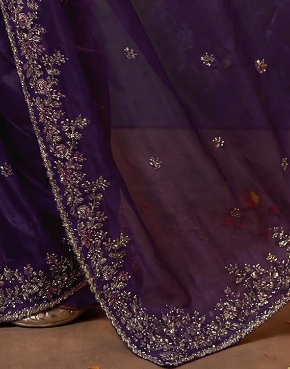 Women's Tissue Silk Saree with Scalloped Embroidered Border & Unstitched Blouse Piece | Elegant Festive & Party Wear - Image 6