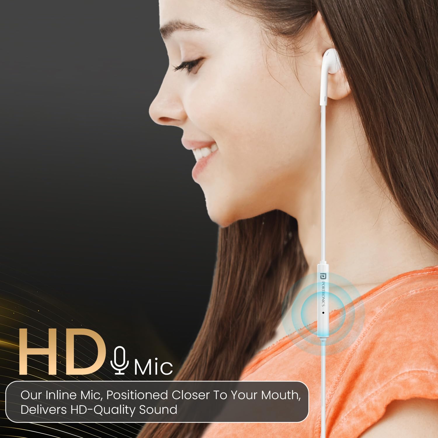 Portronics Conch Theta C Type-C Wired In-Ear Earphones with HD Mic | 14.2mm Dynamic Drivers | In-Line Controls | Tangle-Free TPE Cable | Compatible with Smartphones, Tablets & Laptops | White - Image 2