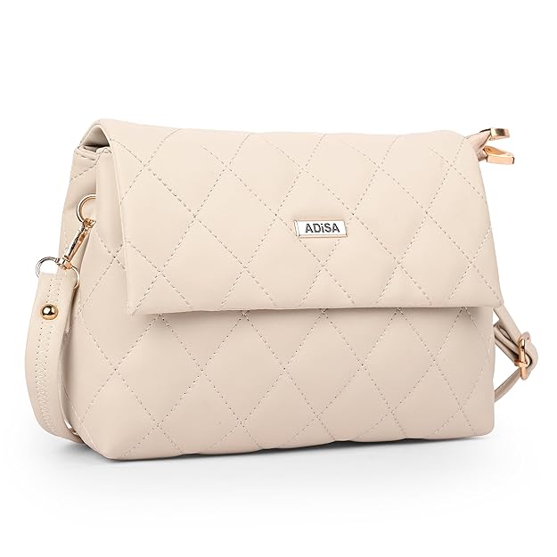 ADISA Women's Girls Quilted Cross Body Sling Bag with Height Adjustable Belt