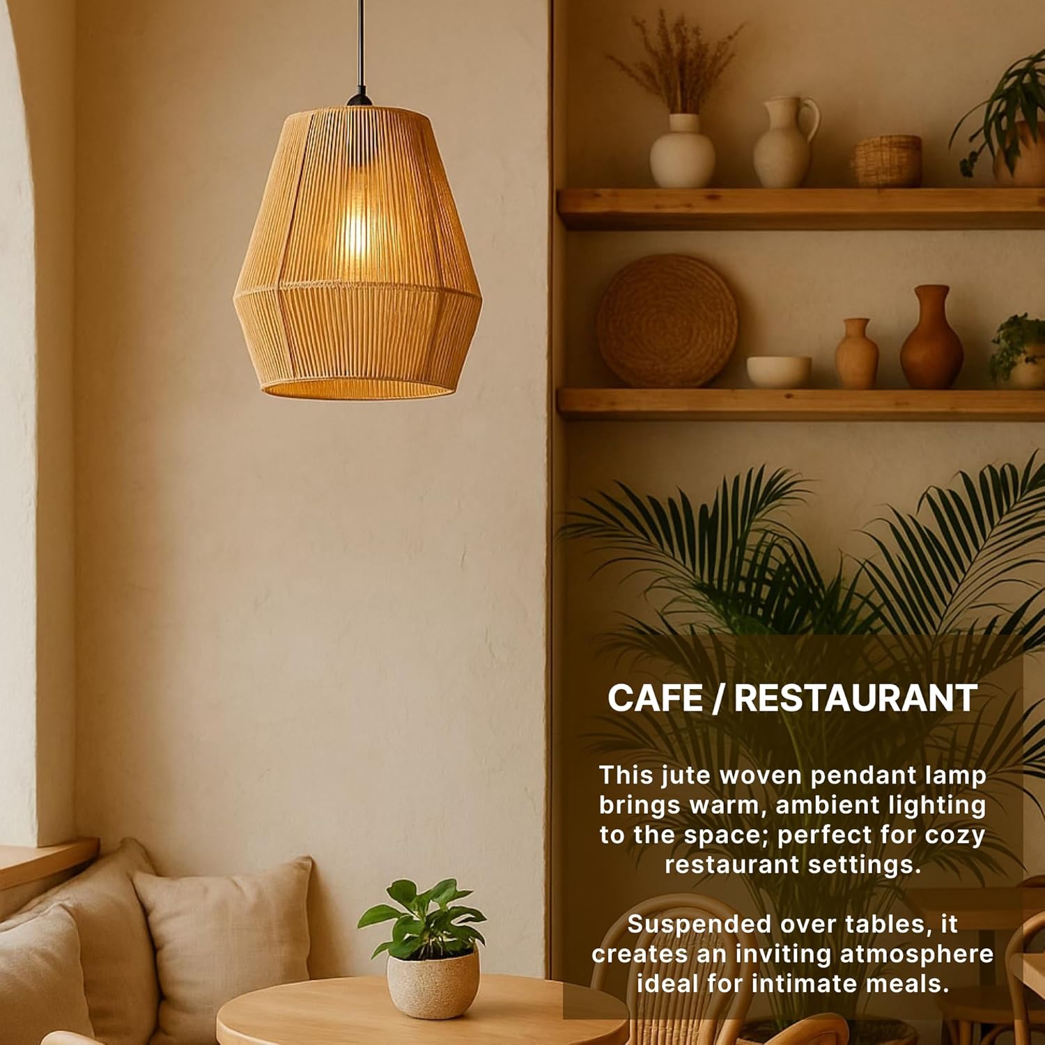 Habere India Bamboo Rattan Ceiling Lampshade | Handcrafted Cane & Wicker Hanging Light | Decorative Pendant Lamp for Living Room, Bedroom, Caf? & Dining - Image 2