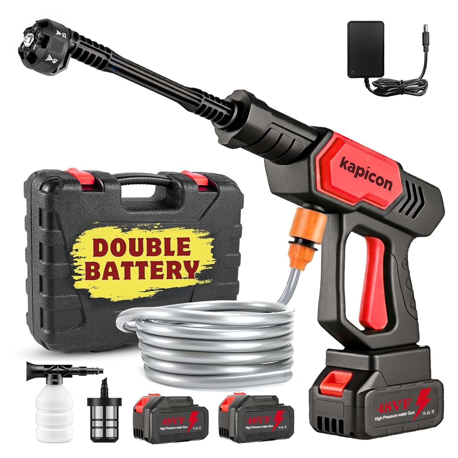 Kapicon KP-RBPW Cordless Pressure Washer 48V 12000mAh Battery | 80 Bar Portable High Pressure Car Washer with Spray Gun | Rechargeable Cleaner for Car, Bike, Home & Garden Cleaning