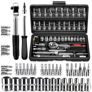 Fancy Products 46-in-1 Drive Socket Set ? Auto Repair Hand Tool Kit with Ratchet, Metric Sockets, Hex Wrenches & Screwdriver Bits | Portable Storage Case