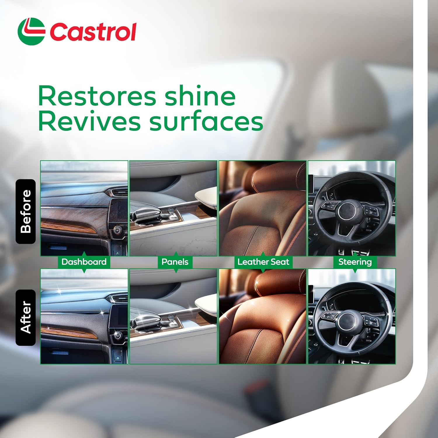 Castrol Dash & Leather Dresser (110 ml) ? Dashboard, Leather, Vinyl & Rubber Polish | UV & Heat Protection | Restores Shine | Non-Greasy Finish | Oxidation Shield - Image 4