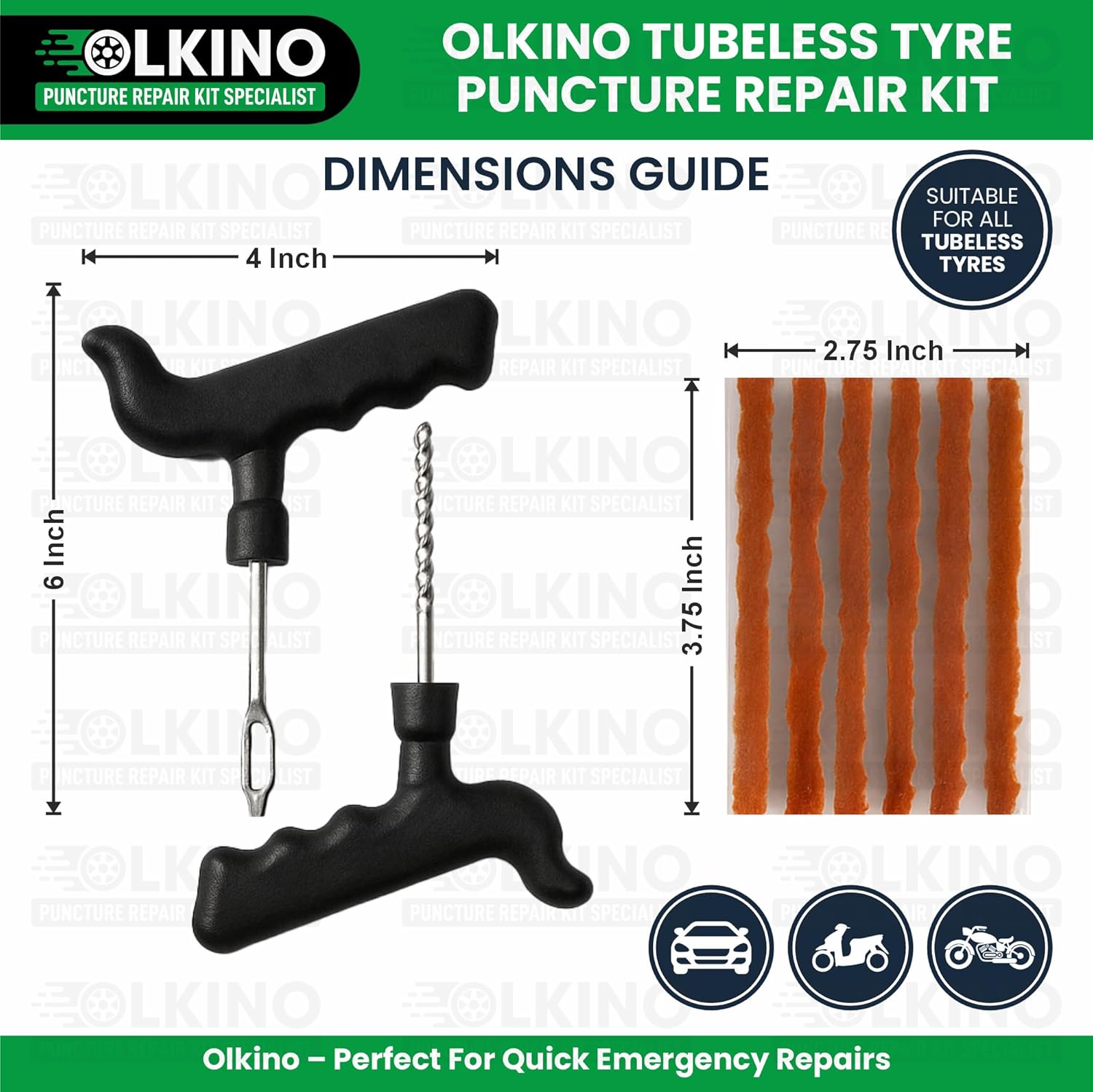 Tubeless Tyre Puncture Repair Kit ? Heavy-Duty T-Handle Tools with 10 Repair Strips, Plier, Rubber Solution, Cutter, Gloves & Storage Bag | For Cars & Bikes - Image 3