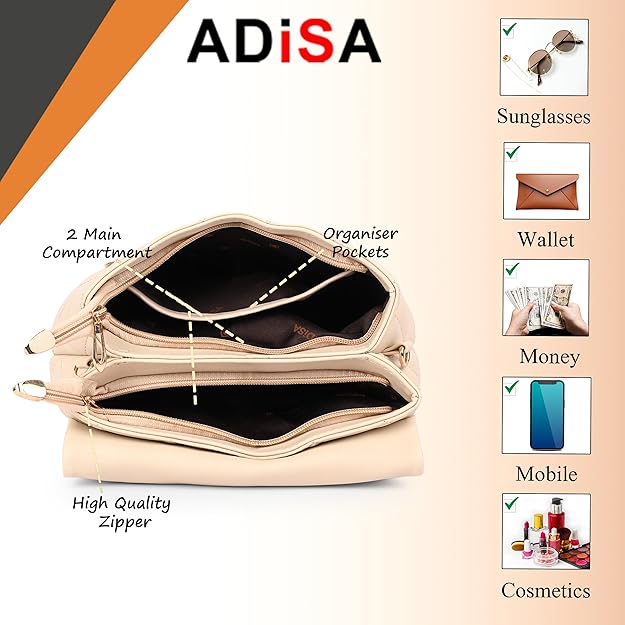 ADISA Women's Girls Quilted Cross Body Sling Bag with Height Adjustable Belt - Image 3
