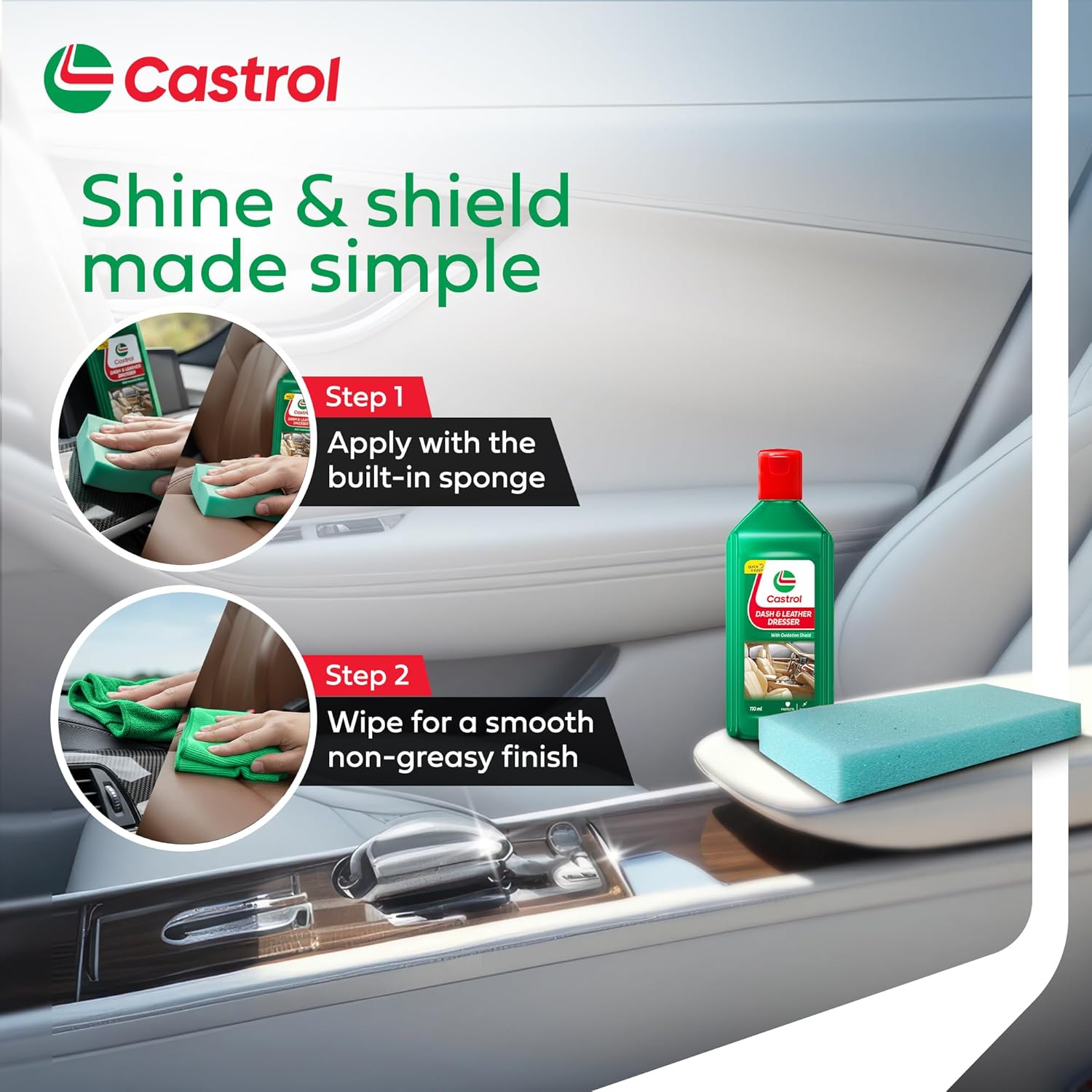 Castrol Dash & Leather Dresser (110 ml) ? Dashboard, Leather, Vinyl & Rubber Polish | UV & Heat Protection | Restores Shine | Non-Greasy Finish | Oxidation Shield - Image 6