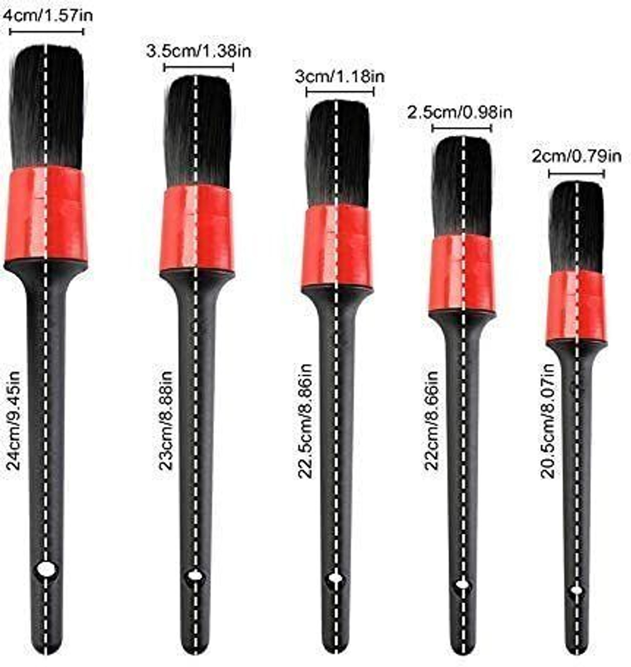 GLOW FIRST Auto Detailing Brush Set 5 Different Sizes Fiber Car Cleaning Tools Kit Combo - Image 2