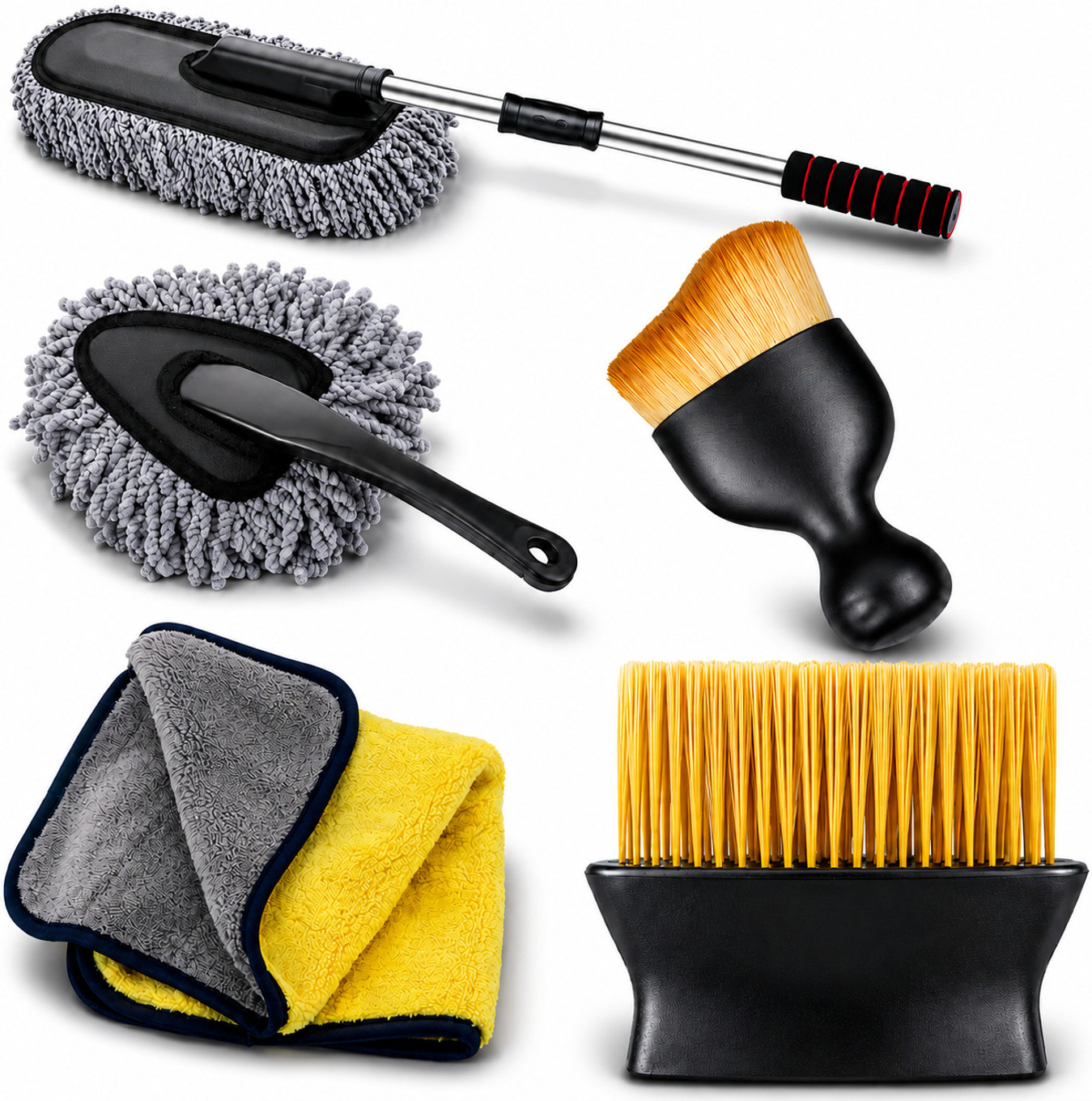 ORIDOR 1*Big Duster, 1*Small Duster, 1*Big Brush, 1*Small Brush, 1* Microfiber Towel Combo