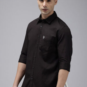 U.S. POLO ASSN. Men Slim Fit Solid Cut Away Collar Casual Shirt