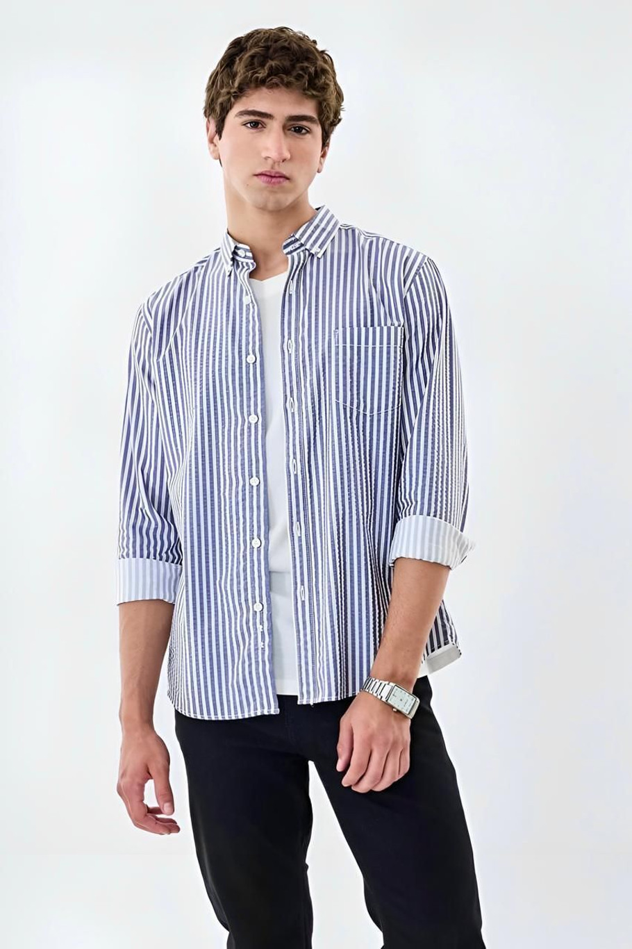 Men Slim Fit Striped Spread Collar Casual Shirt | Full Sleeve | Stylish Everyday Wear